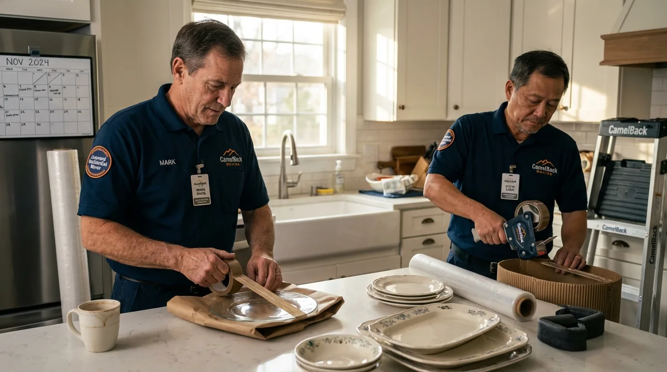 Professional crew packing kitchen dishware in Quanah, TX